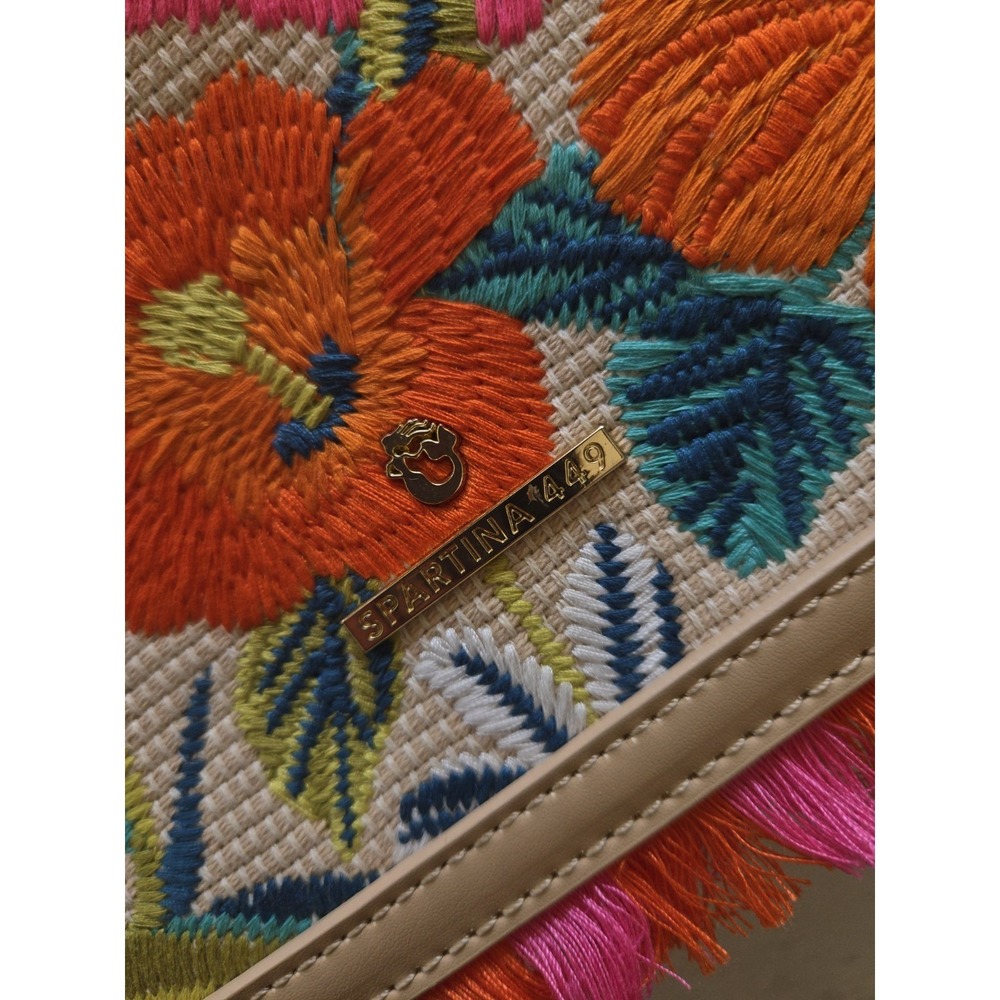 Spartina 449 Bag Crossbody Purse Colorful Adj Strap Fun Floral Woven Embroidery - Picture 3 of 16